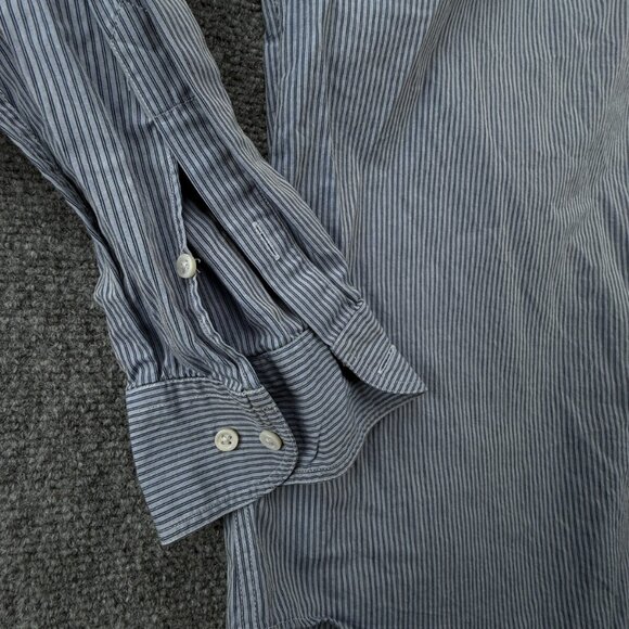 Armani Collezioni Button Up Shirt Men Long Sleeve Striped Blue Size 16 Cotton - Picture 10 of 16